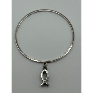 James Avery Deep Ichthus Fish Dangle Sterling Silver Bangle Bracelet Retired